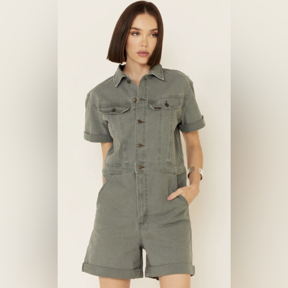 Lee Olive Green Short-Sleeve Denim Romper